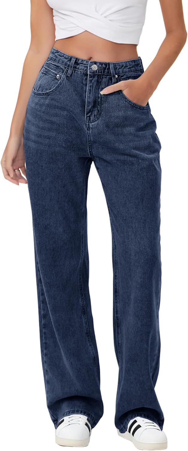Baggy Stretchy Jeans for Women High Waisted Wide Leg Denim