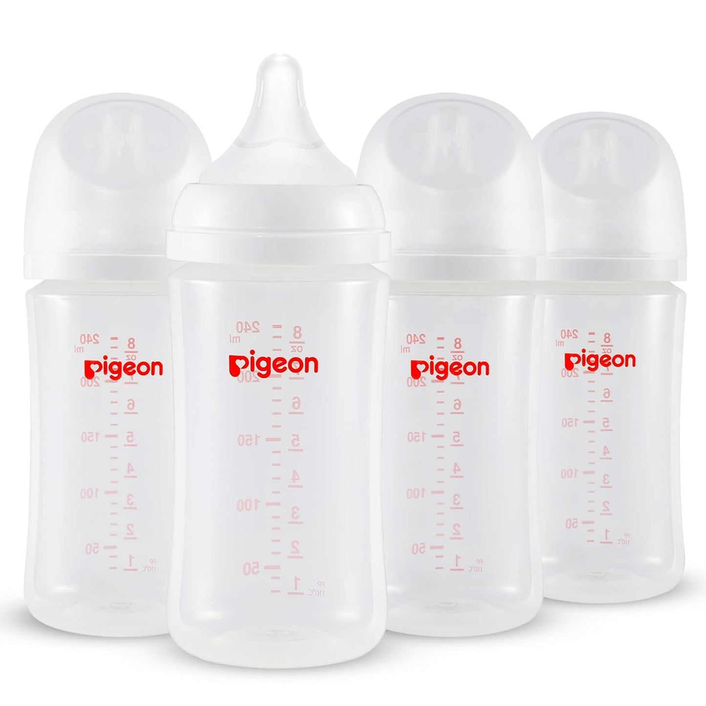Pigeon PP Nursing Bottles: Anti-Colic, Natural Feel, Easy Clean, 8.1 Oz x4 + M Nipples