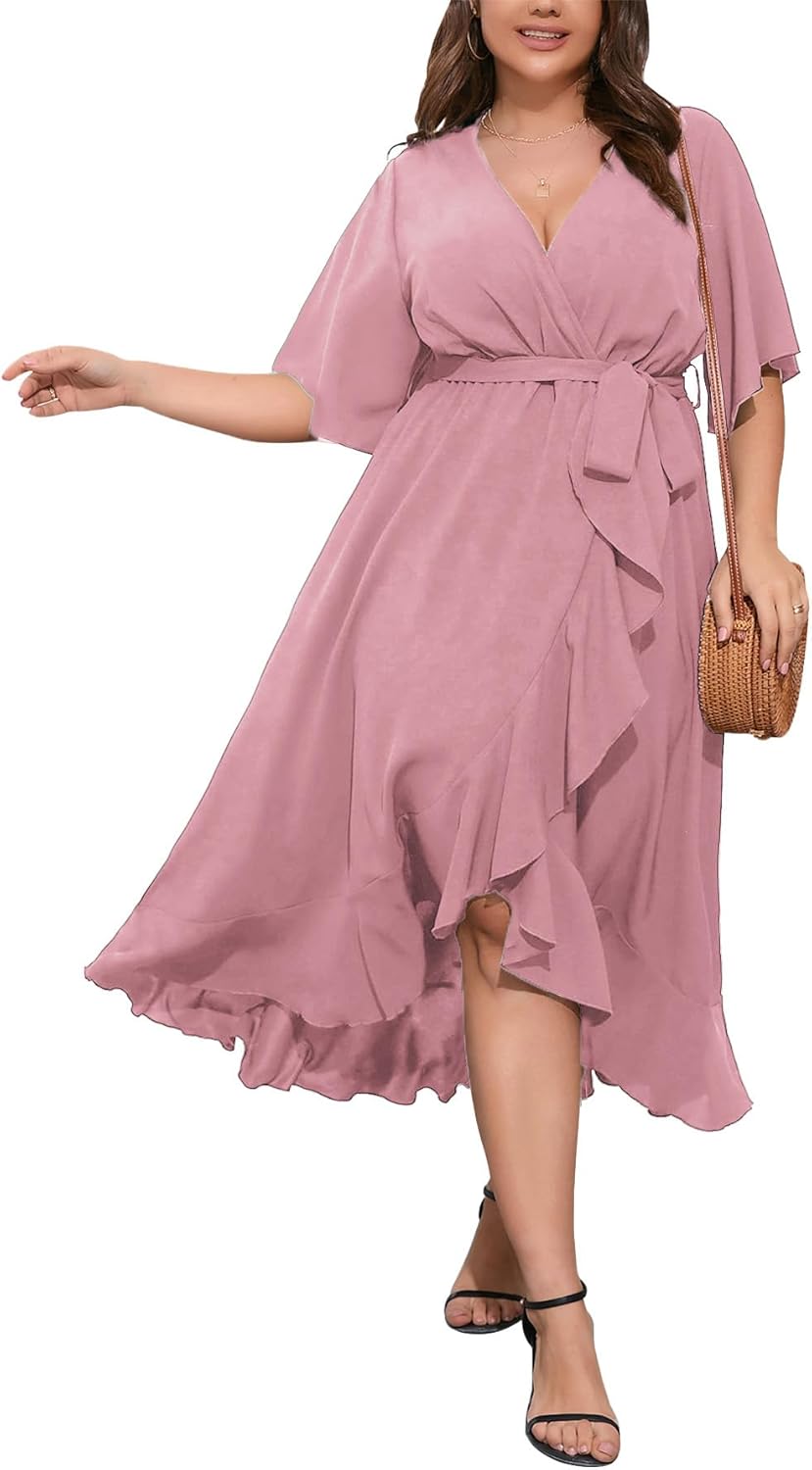 SCOMCHIC Plus Size Maxi Dress for Women with Ruffle Design