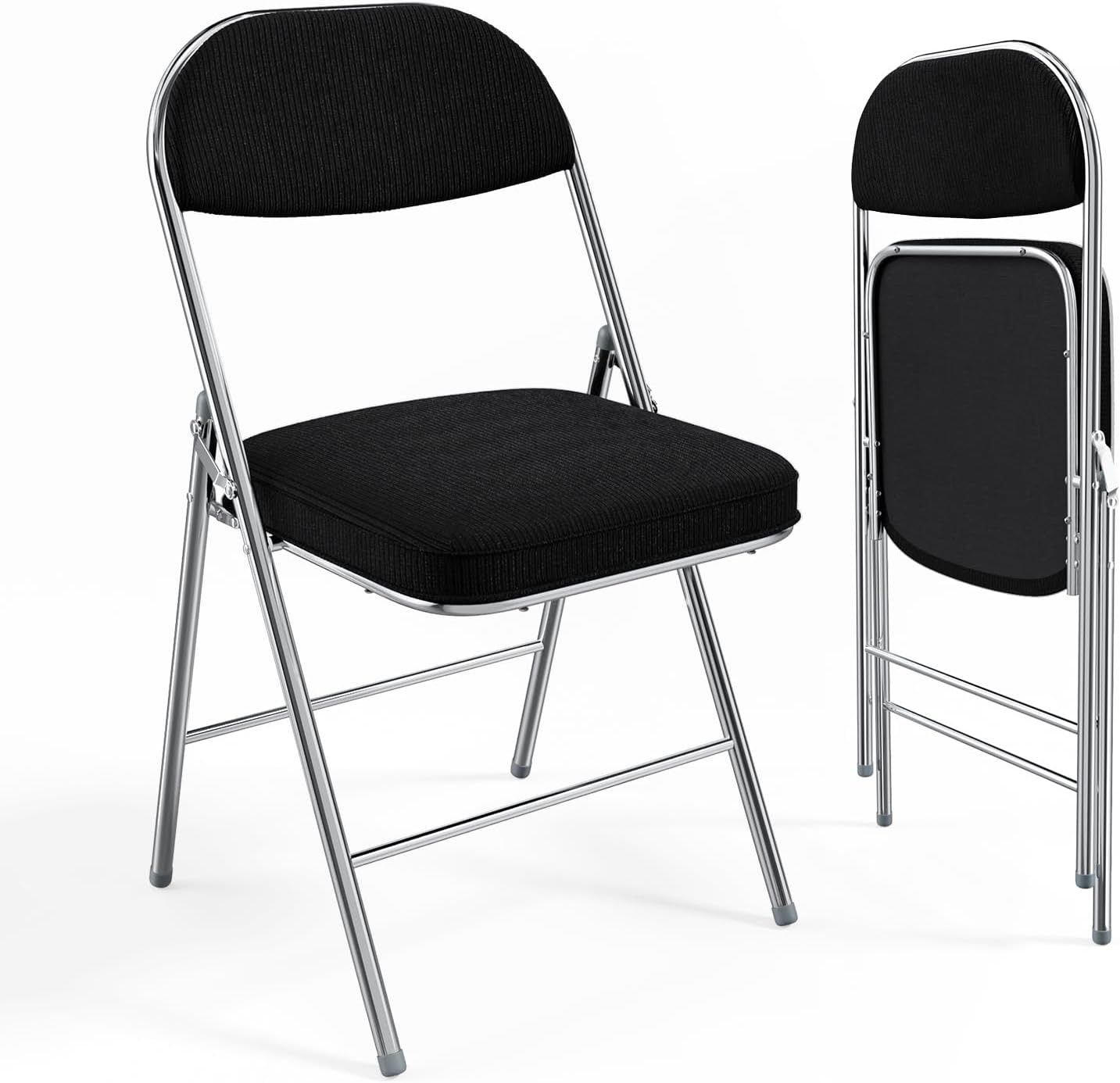 VINGLI Folding Chairs: Padded Comfort, 350 lbs Capacity, Set of 2 - Black