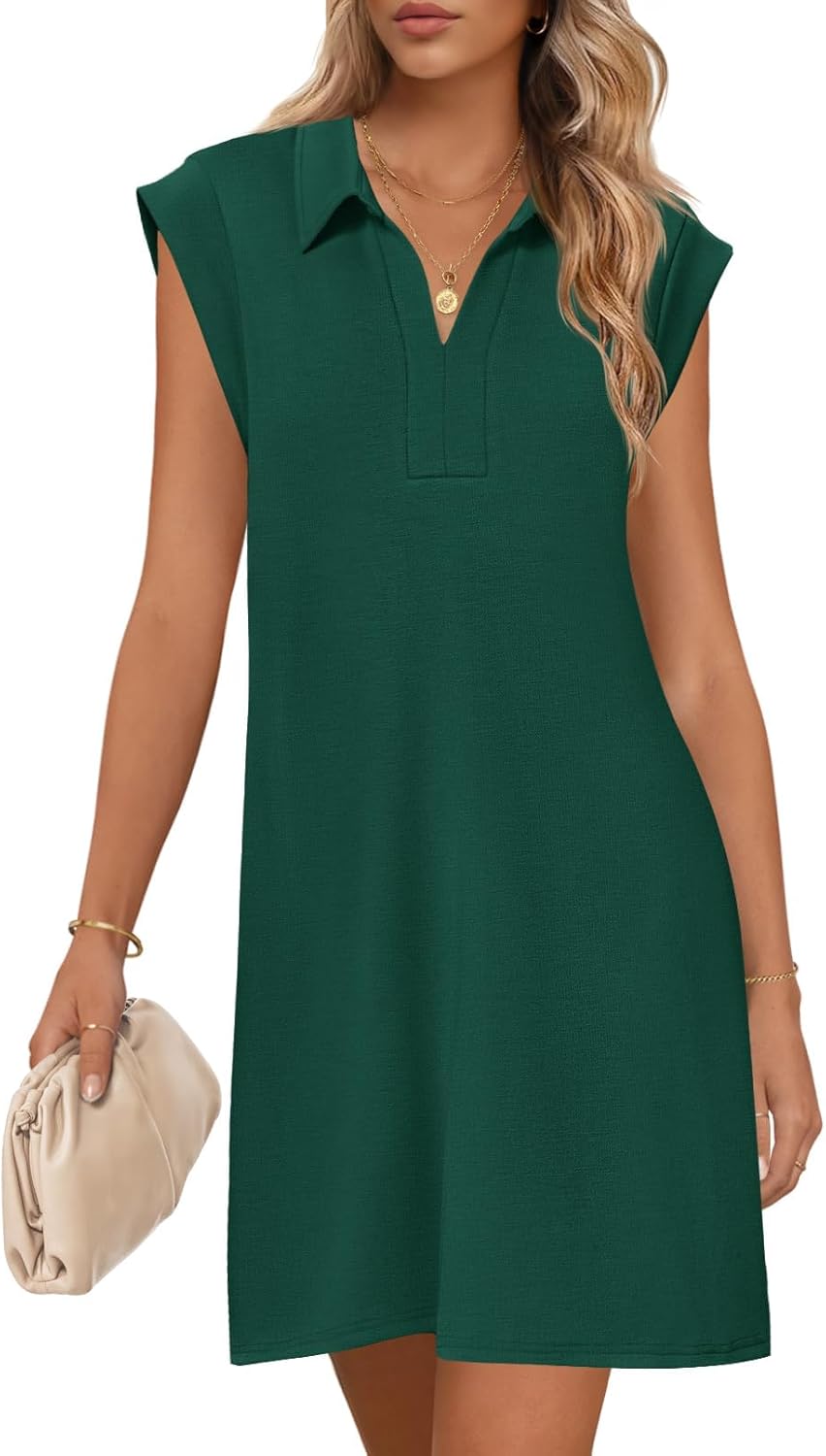 MEROKEETY Women's Casual Collared V Neck Mini Dress for Summer