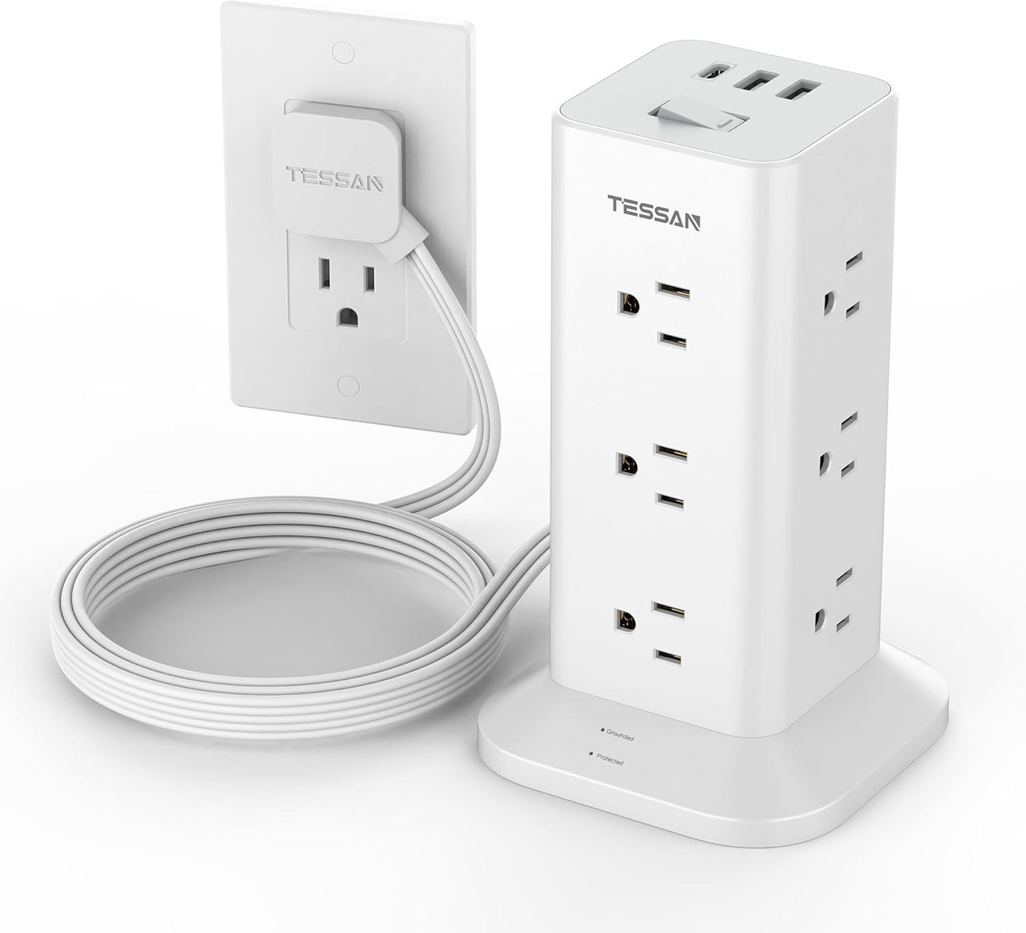 TESSAN 12-Outlet Power Strip Tower: Surge Protection & USB Ports