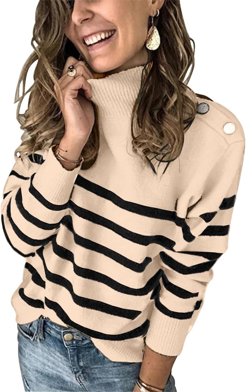 KIRUNDO Fall Sweaters for Women: Trendy Striped Turtleneck Knit