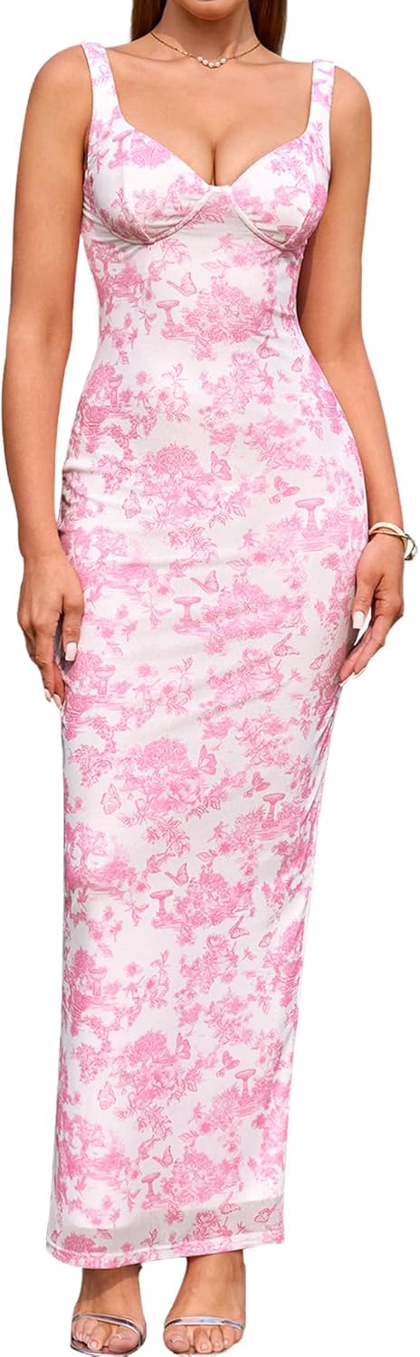 Floral Bodycon Maxi Dress for Women - Elegant Summer Style