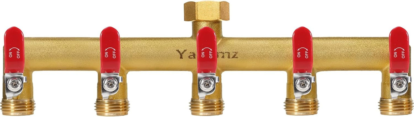Garden Hose Splitter, Heavy Duty 5-Way Brass Valve for Outdoors