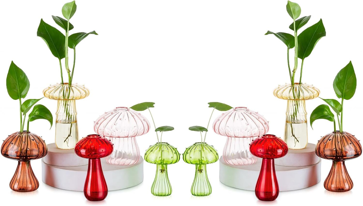 Mushroom Jars for Plants - Unique Colored Glass Vases Decor