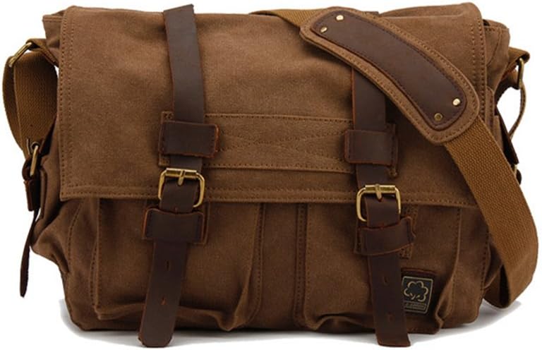 Sechunk Vintage Military Leather Canvas Laptop Bag for All Needs