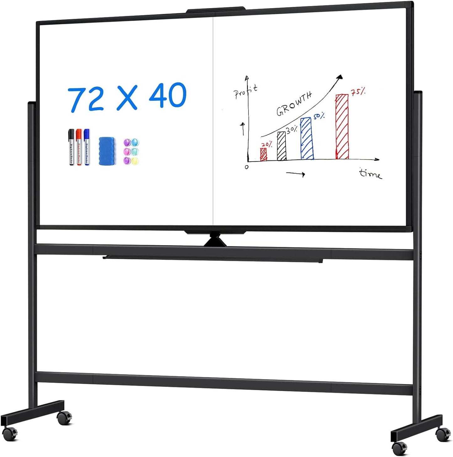 maxtek 72 x 40 Double Sided Rolling Whiteboard for Easy Use