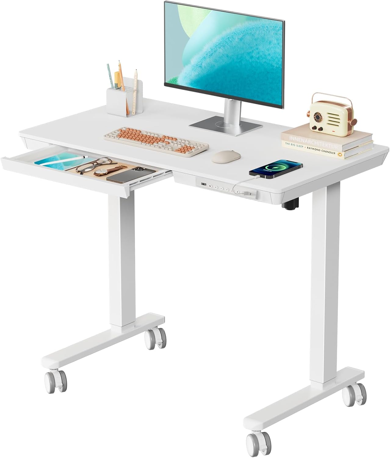 Height Adjustable Electric Sit Stand Desk - Quick Install, USB Ports, Storage - JYLH JOYSEEKER