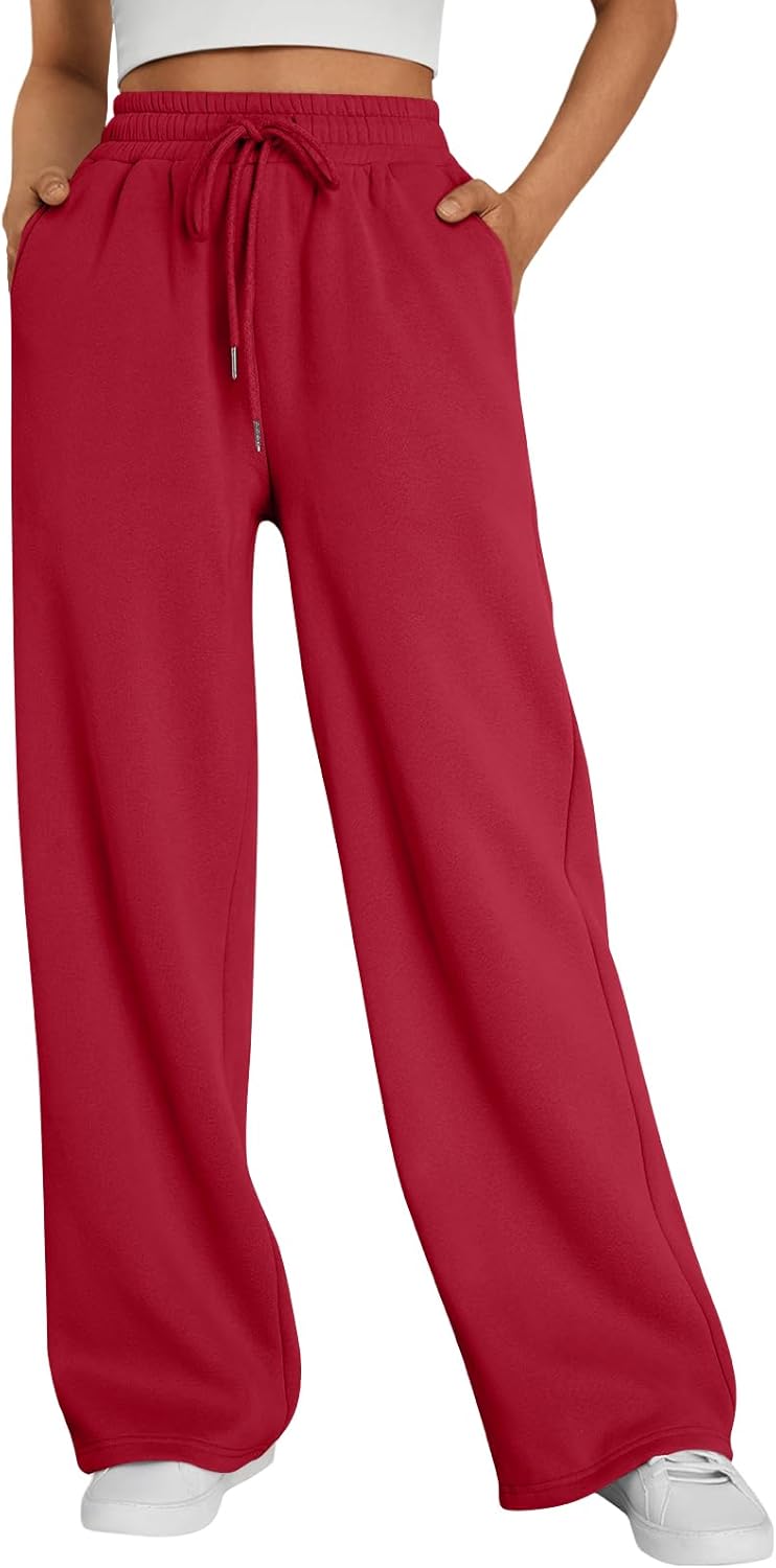 Trendy Queen Womens Wide Leg Fleece Lined Sweatpants for Comfort