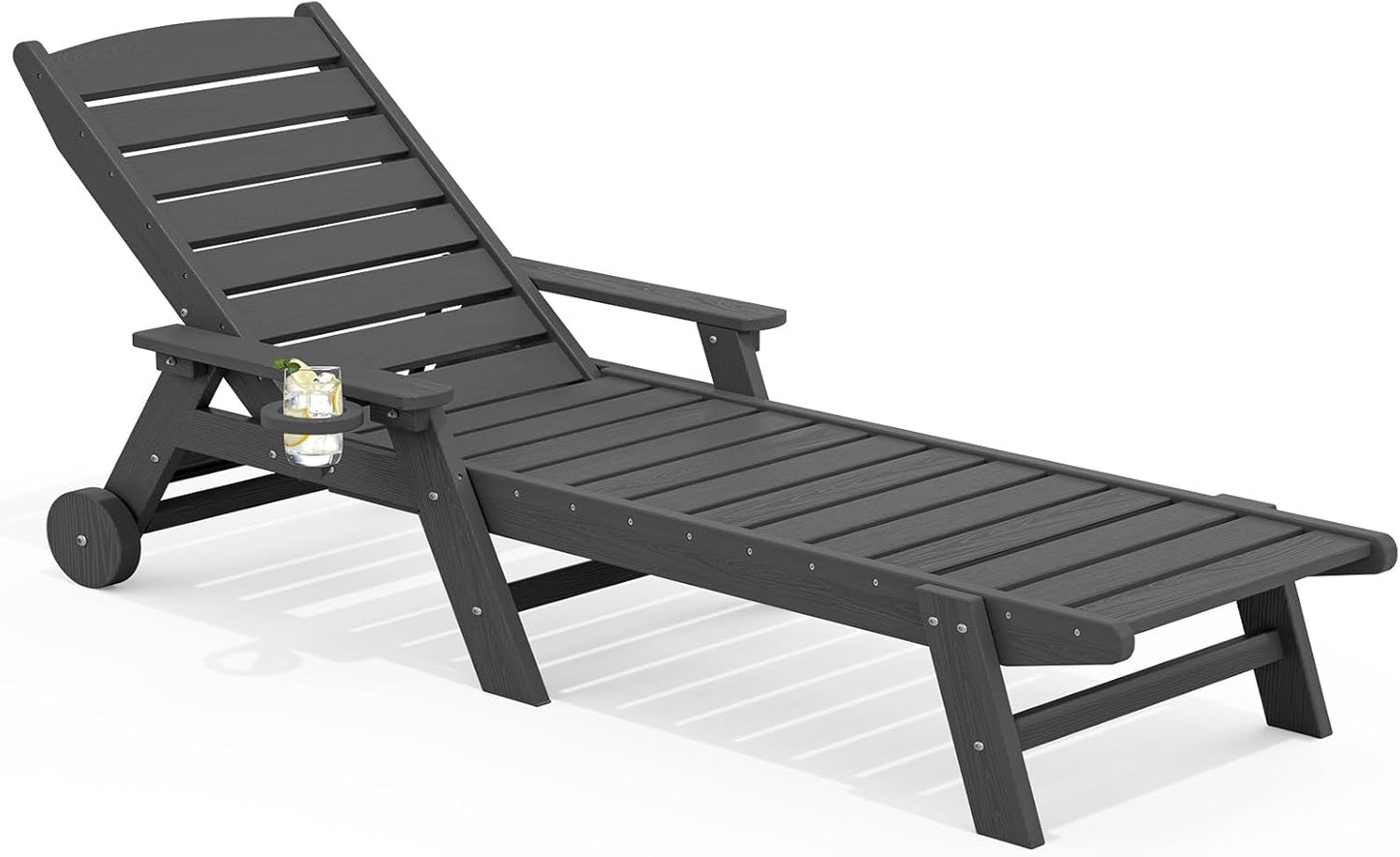 Adjustable Outdoor Lounger with Wheels and Cup Holder for Relaxation