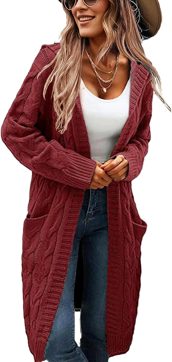 Women's Hooded Open Front Long Cardigan with Pockets and Style