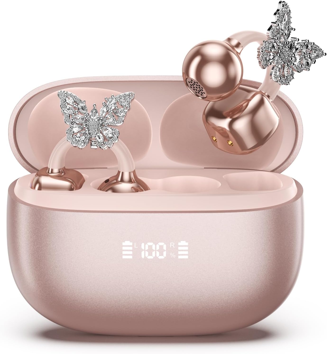 PAXA Bling Open Ear Clip On Earbuds with LED Display & Crystal
