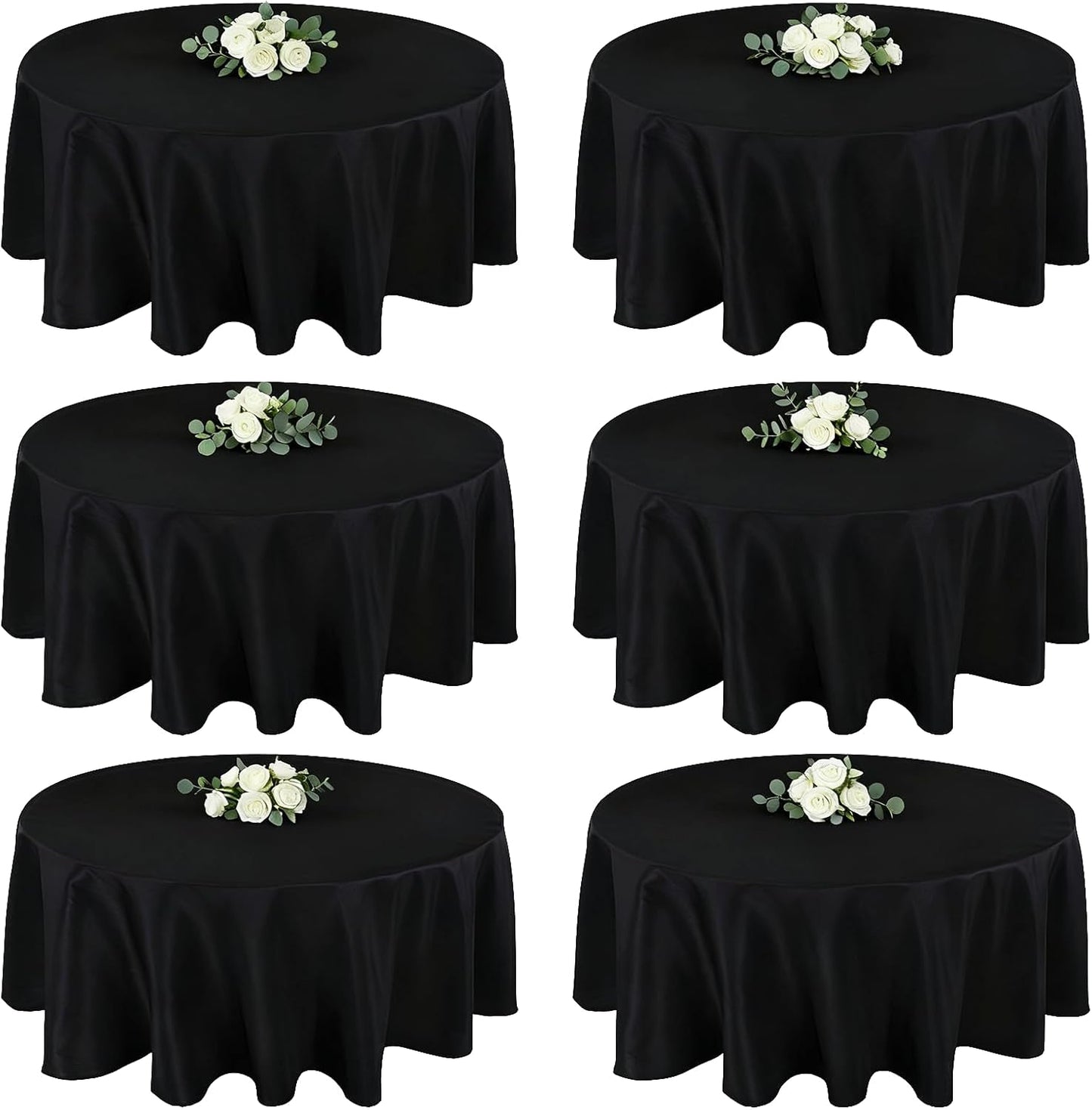MRJ 6 Pack Round Table Cloth 70 Inch Black Polyester Cover