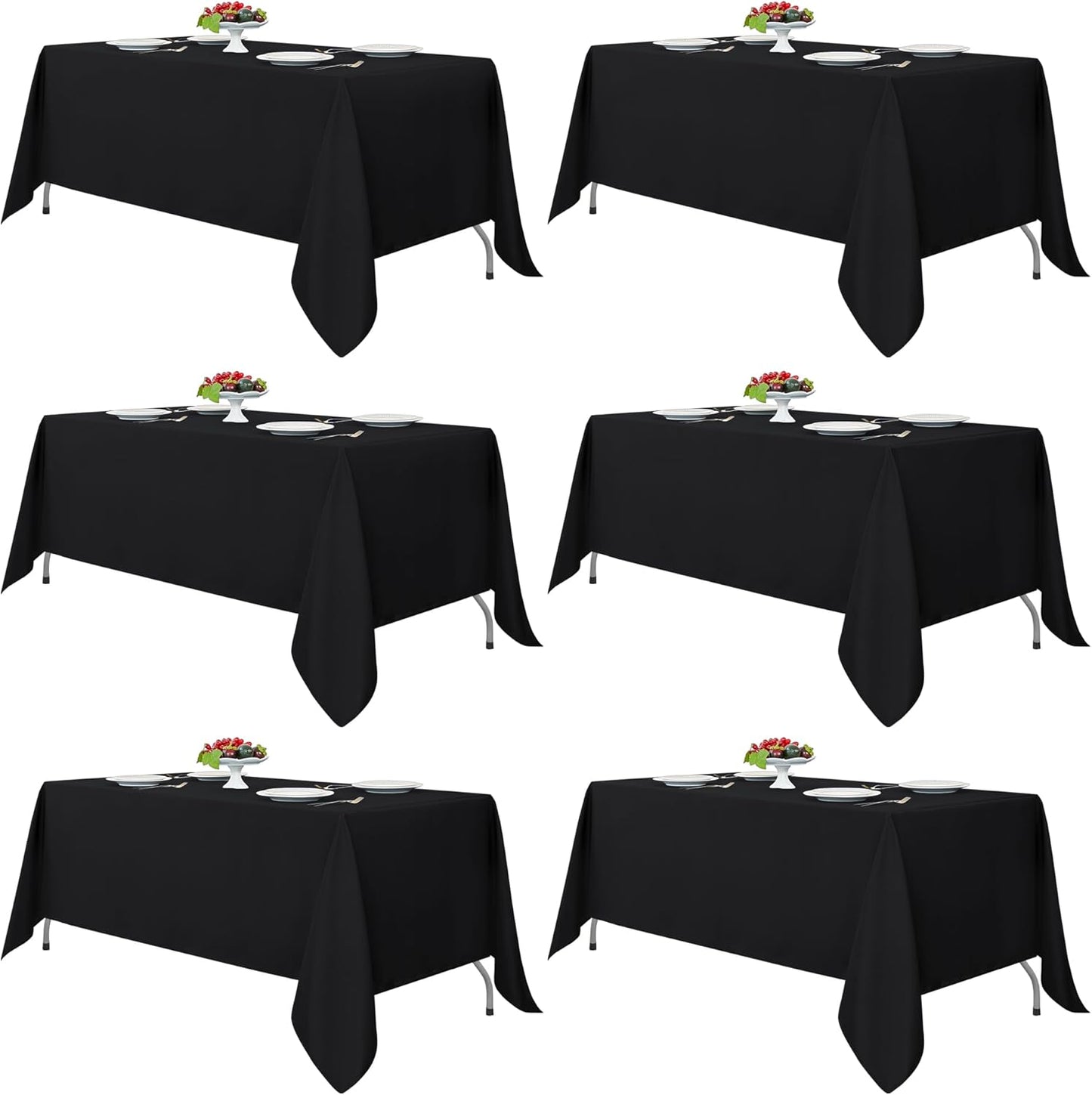 Fitable Black Tablecloths for Rectangle Tables - 6 Pack
