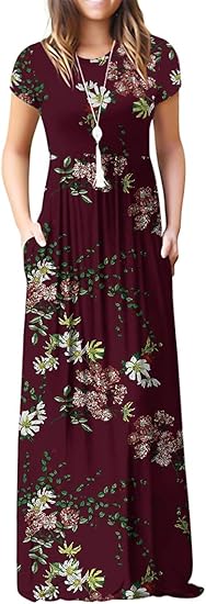GRECERELLE Women's Short Sleeve Maxi Dresses with Pockets