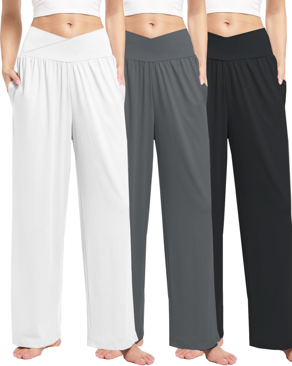 3 Pack Wide Leg Yoga Pants with Pockets by Kivdol