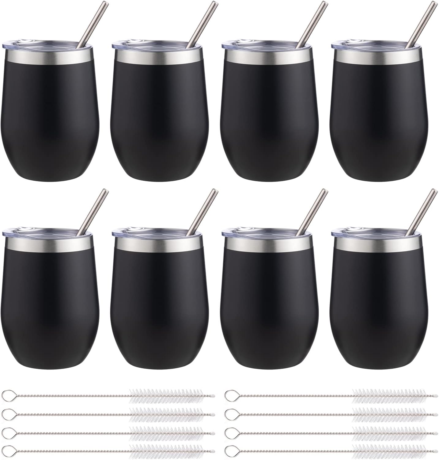 12 oz Insulated Wine Tumbler with Lid and Straw for All Drinks