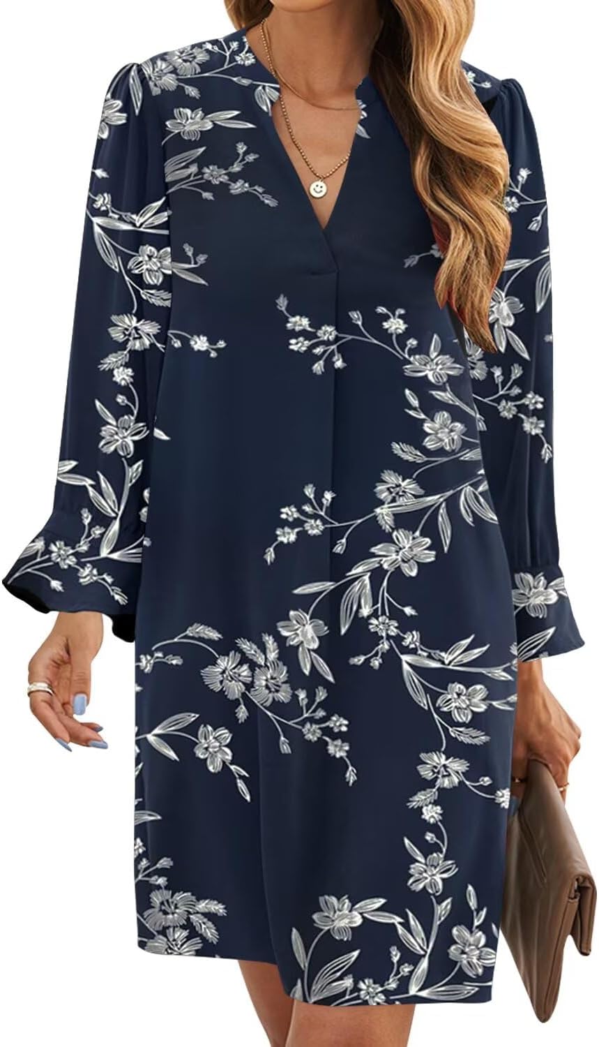 Wkior Long Sleeve Dress for Women V Neck Casual Cute Style