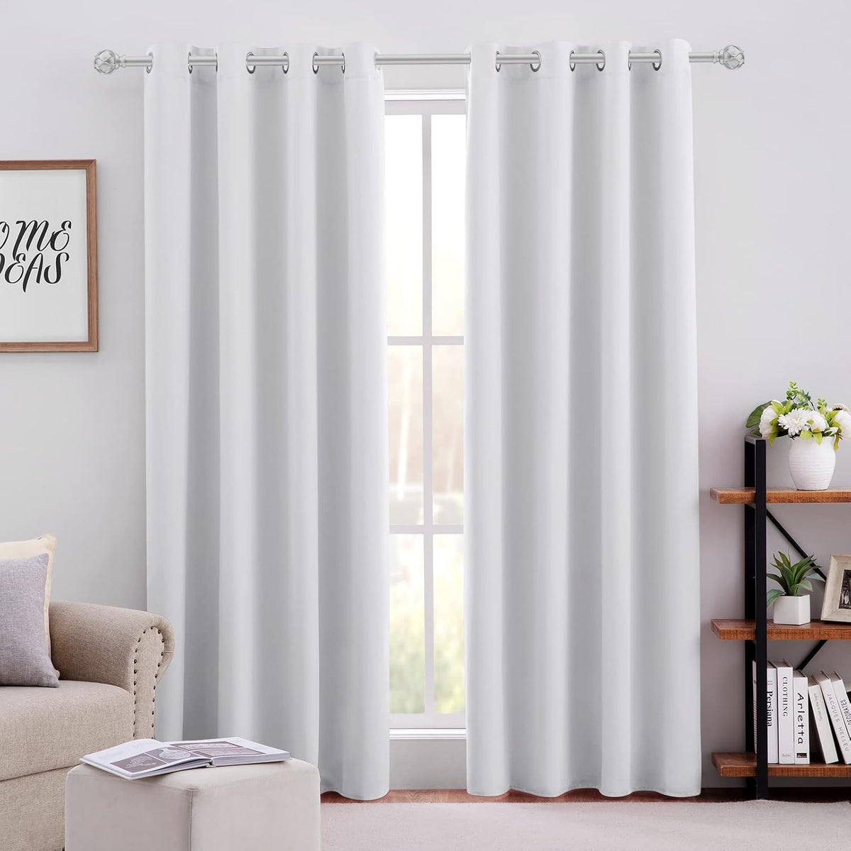 HOMEIDEAS Greyish White Blackout Curtains for Bedroom 52 X 96 in