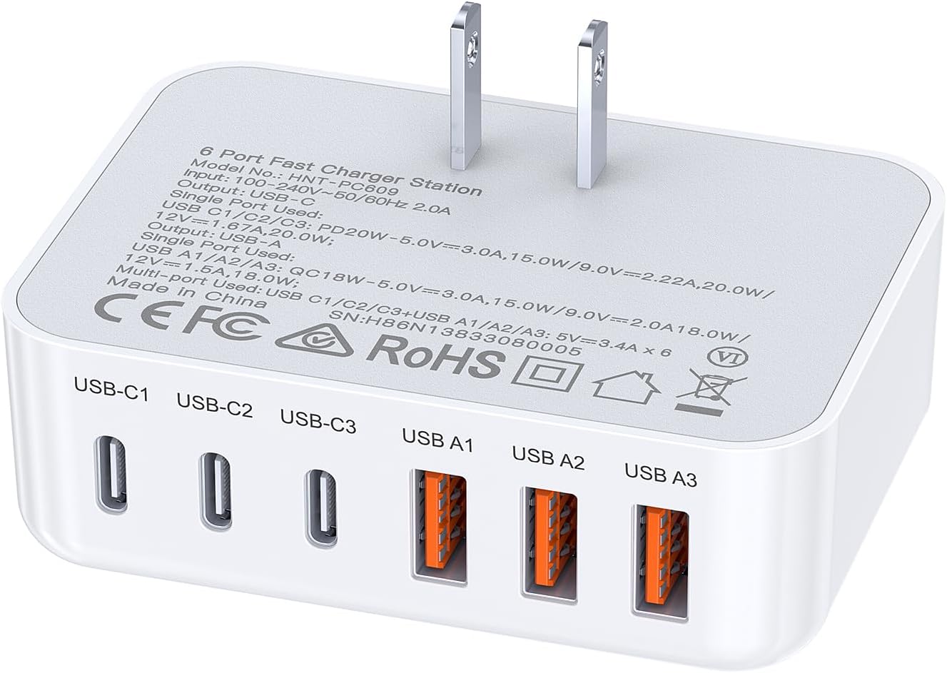 BOVICAS 100W 6-Port Fast USB C Charger