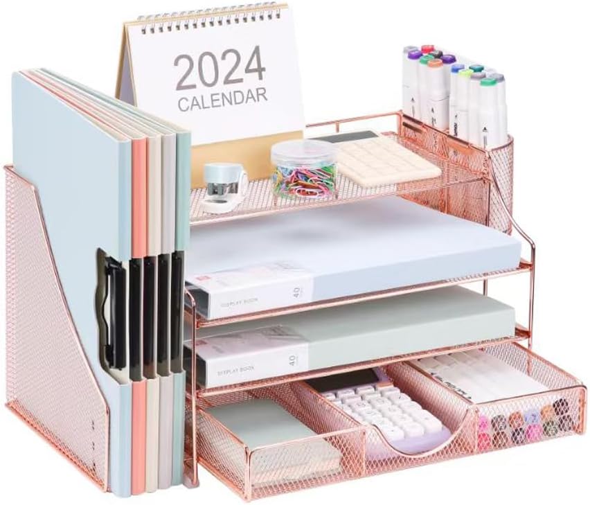 4-Tier Rose Gold Desk Organizer Set
