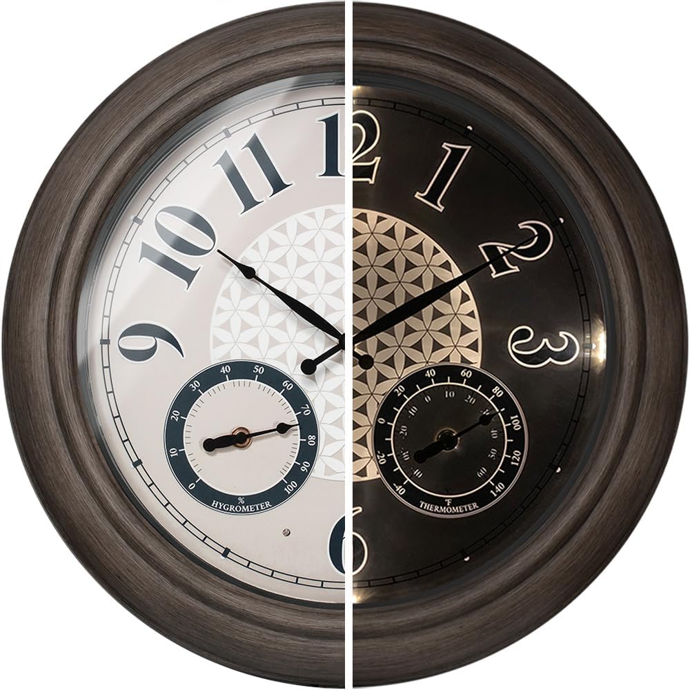 18 Inch Illuminated Outdoor Clock with Thermometer & Hygrometer