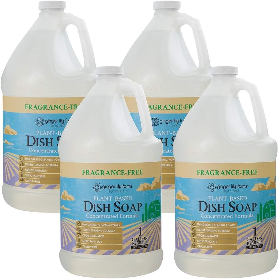 Ginger Lily Farms Plant-Based Liquid Dish Soap for Maximum Grease