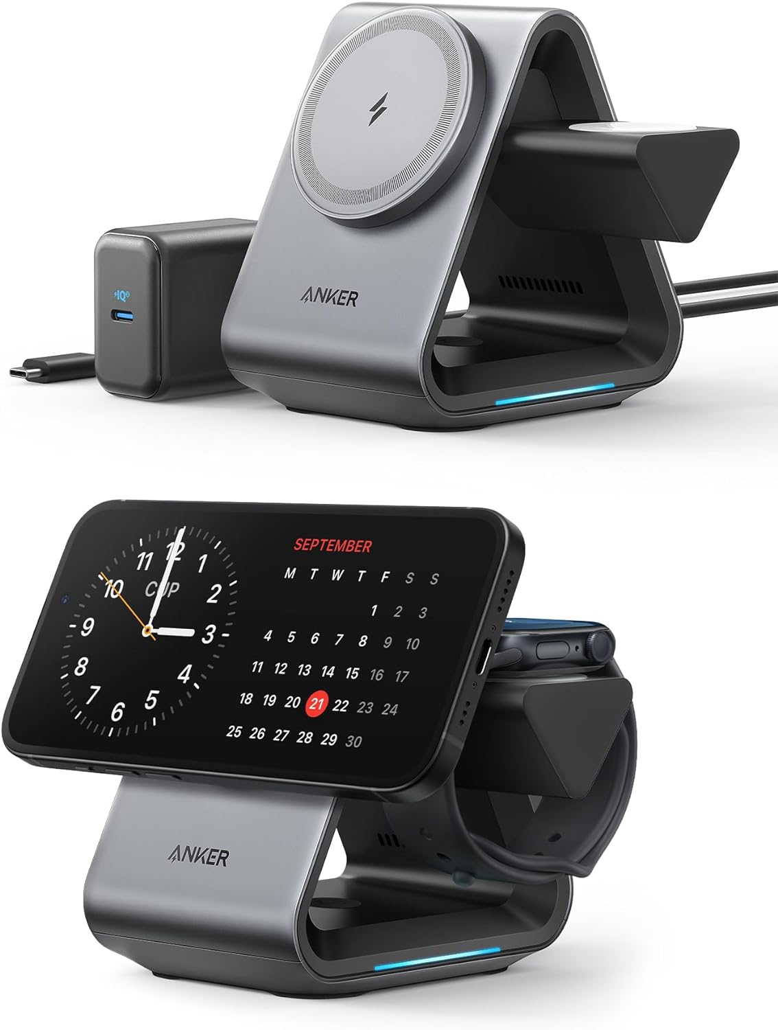 Anker 3-in-1 MagSafe Charger Stand: Fast Charge iPhone 15/14/13, Apple Watch, AirPods