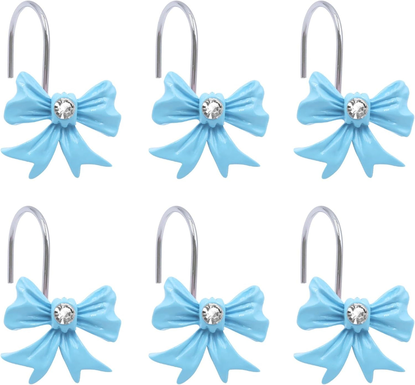 Set of 12 Faitove Blue Bow Knot Shower Hooks - Adorable Bathroom Decor