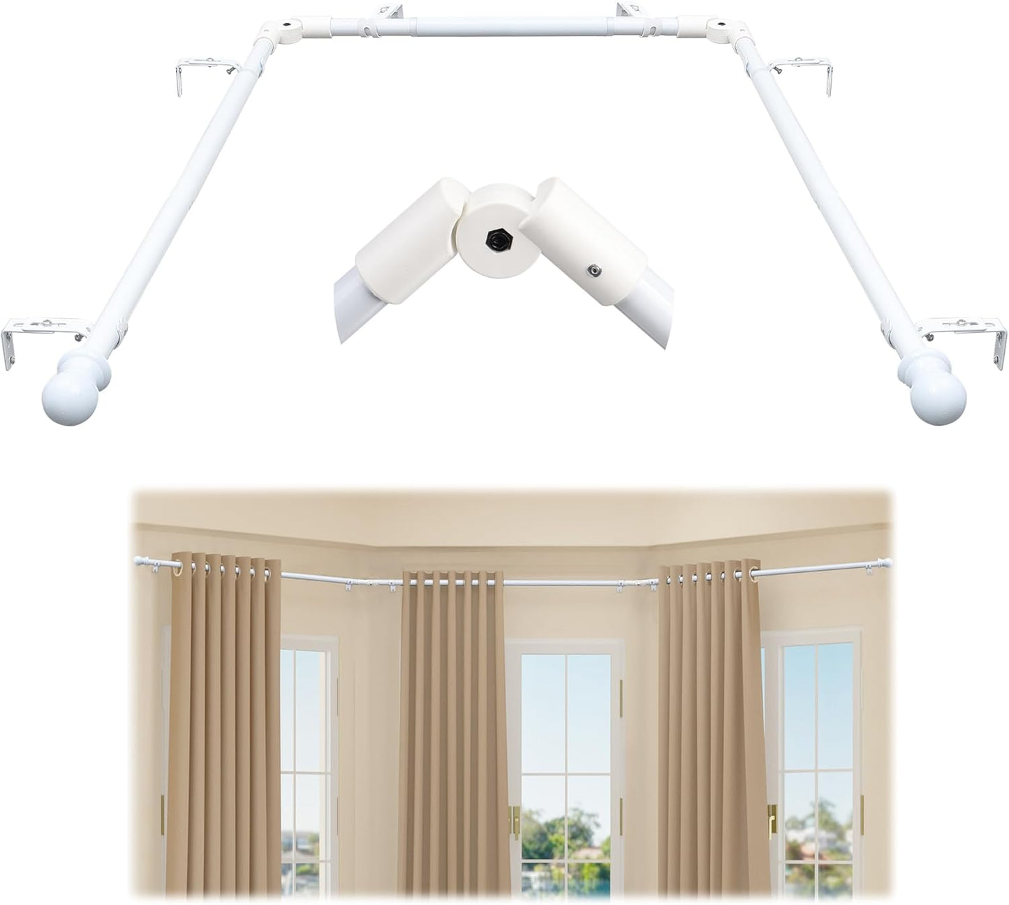 Adjustable U-Shaped Bay Window Rod - 59-184 Inches