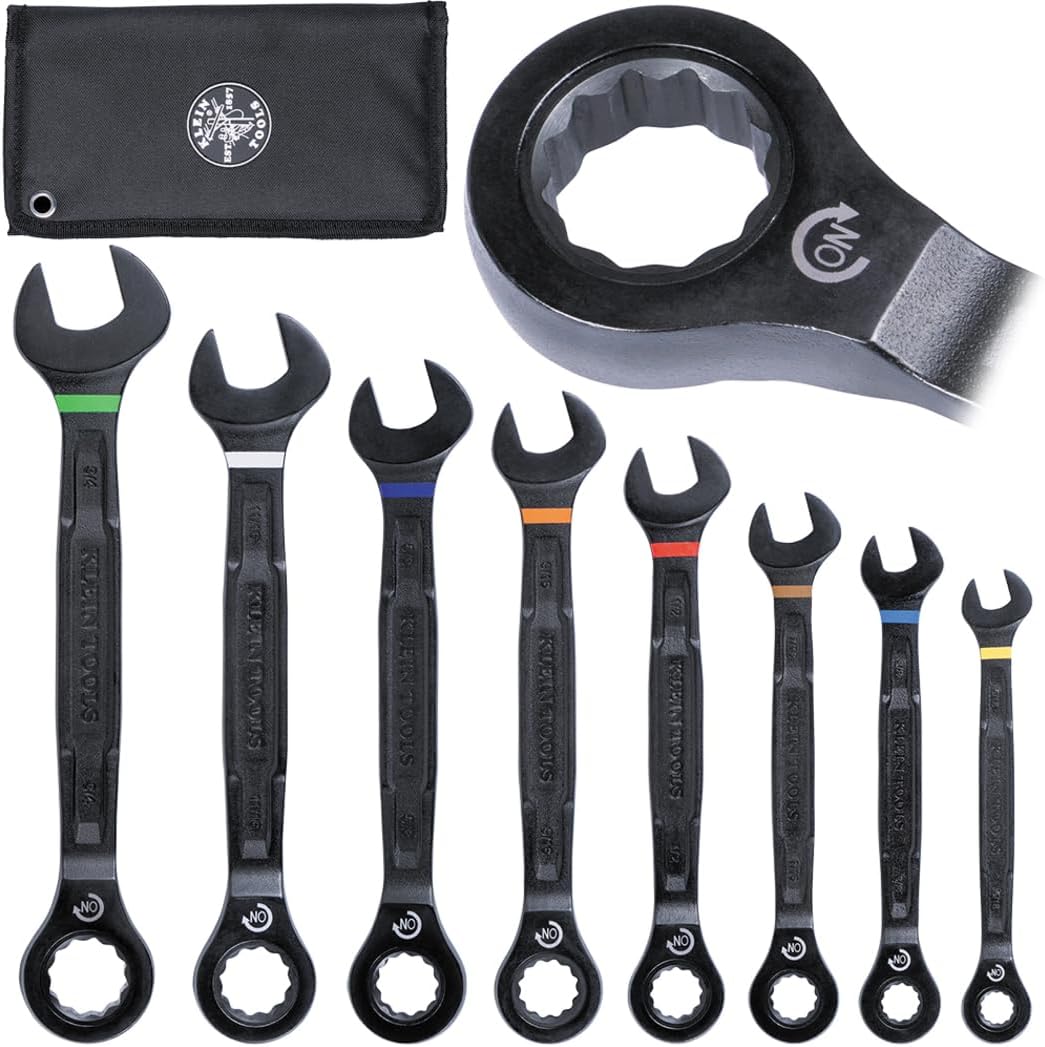 KLEIN TOOLS Ratcheting Combination Wrench Set, 8-Piece SAE