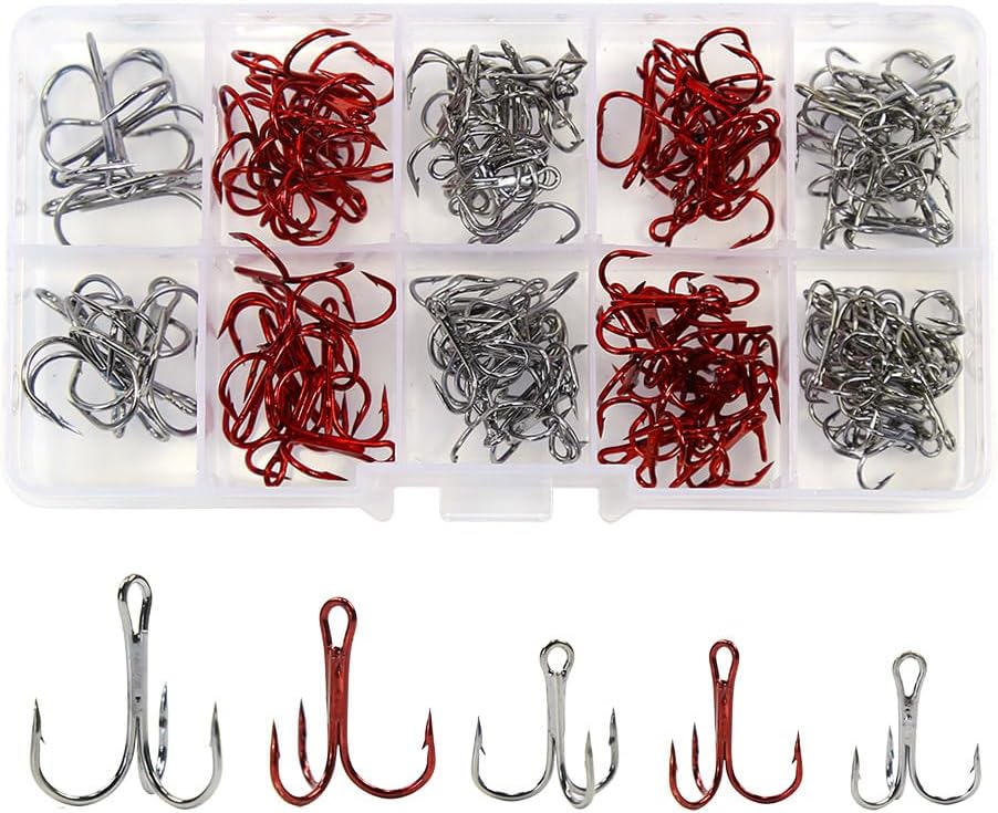 Croch 130 PCS High Carbon Steel Treble Hooks Set - Ideal for Freshwater & Saltwater Fishing
