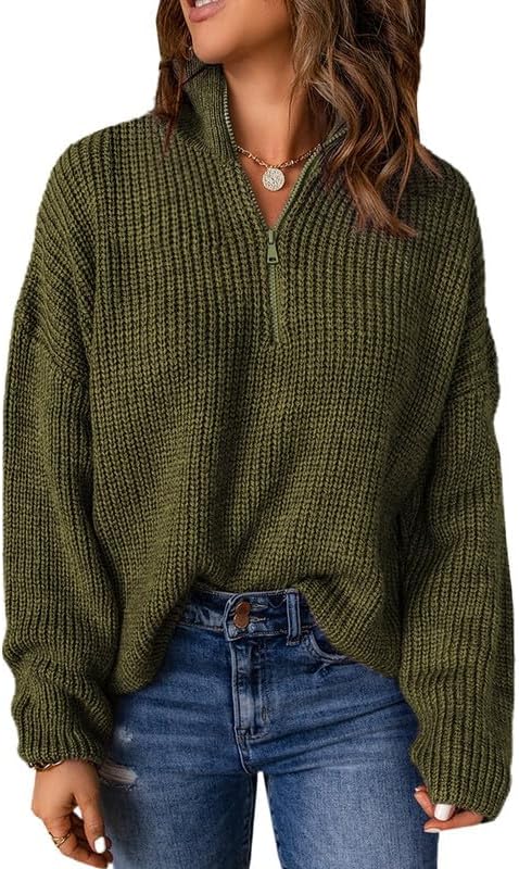 Dokotoo Womens 1/4 Zip Pullover V Neck Sweater for Casual Wear