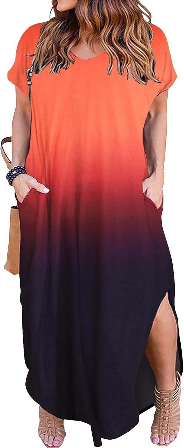 Kancystore Plus Size Maxi Dresses with Pockets for Summer Fun