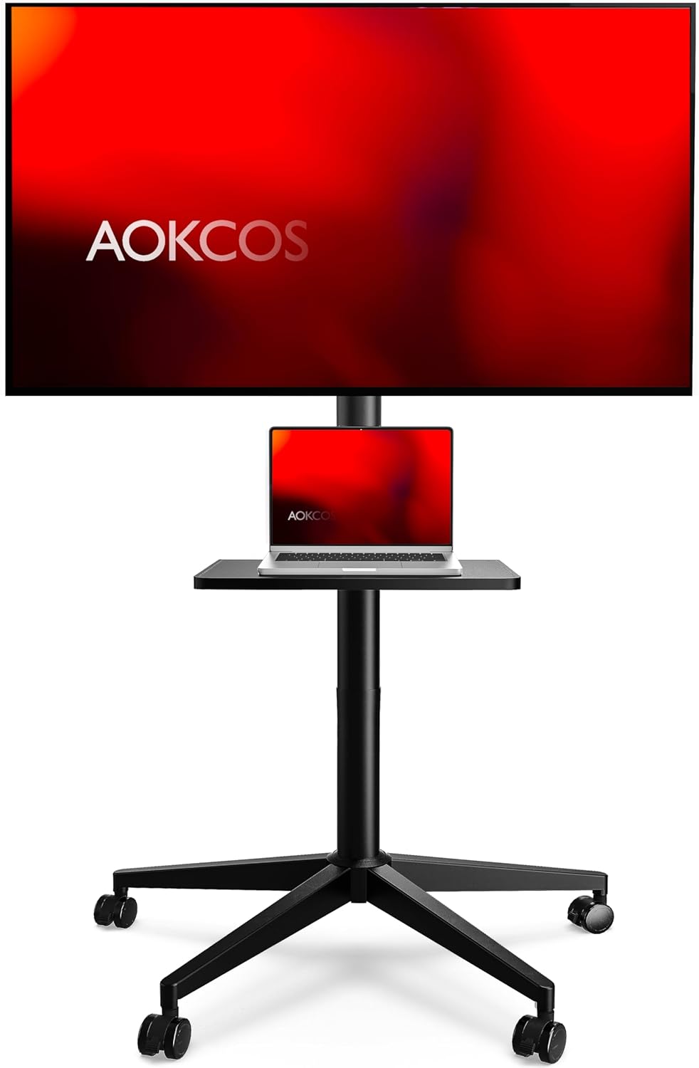 Tall Mobile TV Stand - Height Adjustable, Portable with Tilting, Holds 77lbs