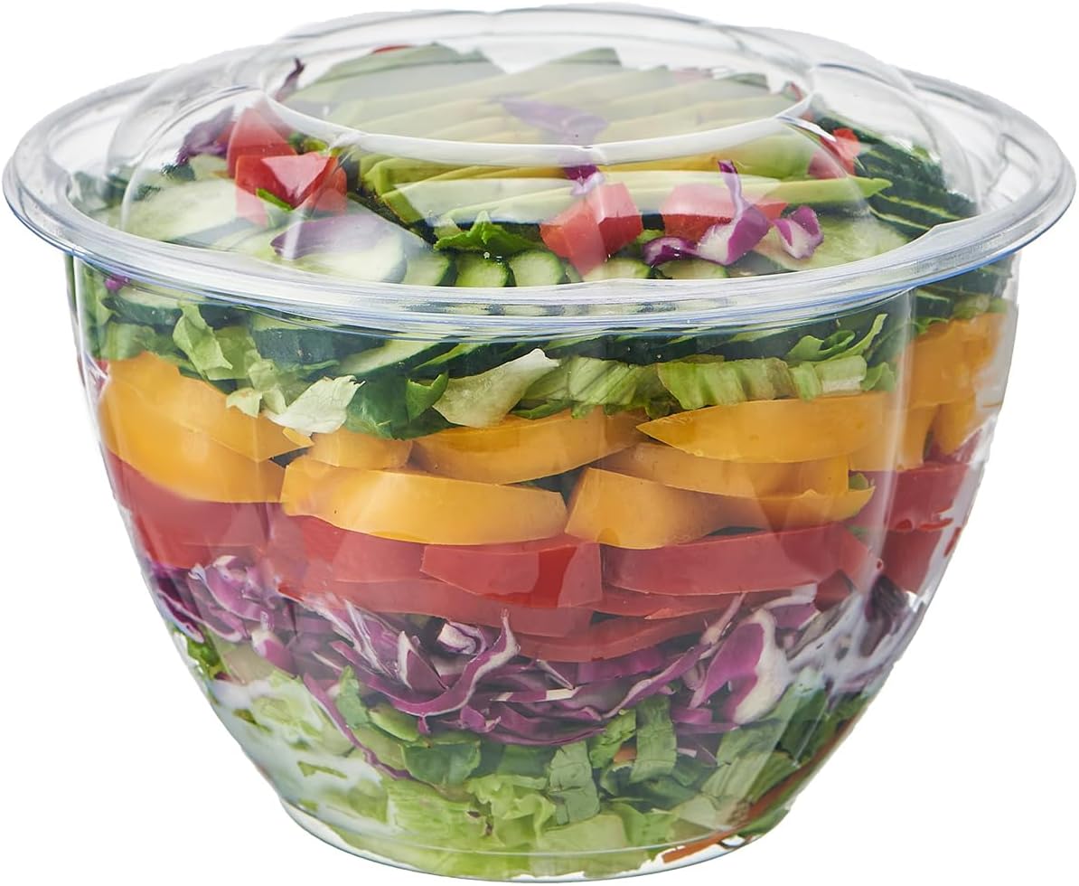 48 oz Clear Plastic Salad Bowls with Airtight Lids for Meal Prep