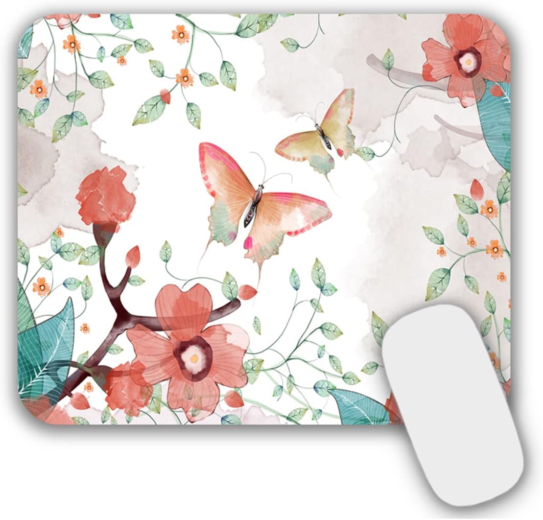 Non-Slip Gaming Mouse Pad 9.5 x 7.9 Inches - Butterflies & Flowers Design