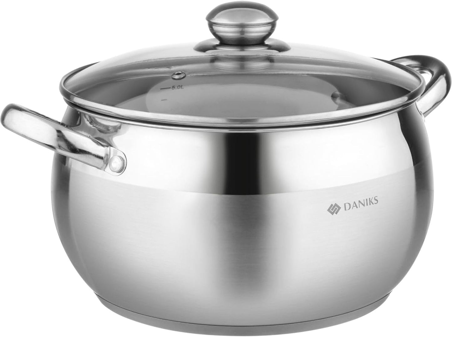 Daniks Classic Stainless Steel Stock Pot with Glass Lid 6 Quart
