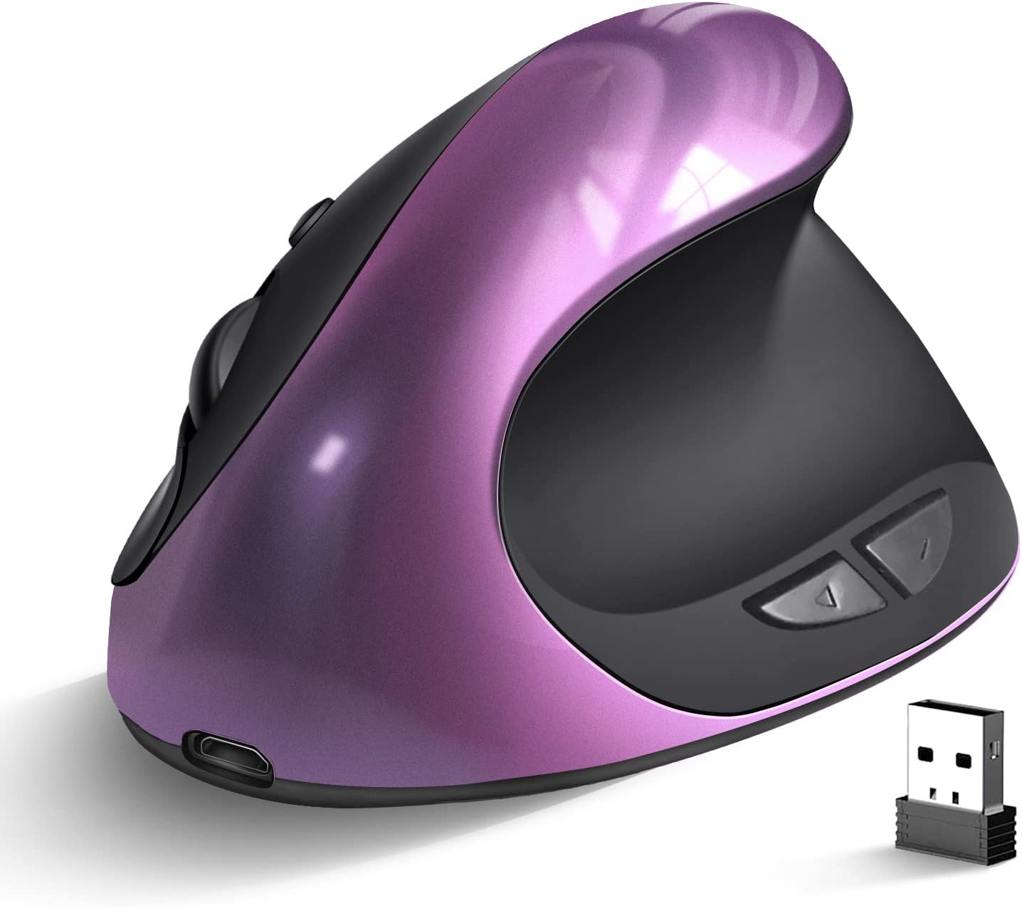 Rechargeable Ergonomic Wireless Mouse | Right Handed | 6 Buttons | 1600 DPI | Purple