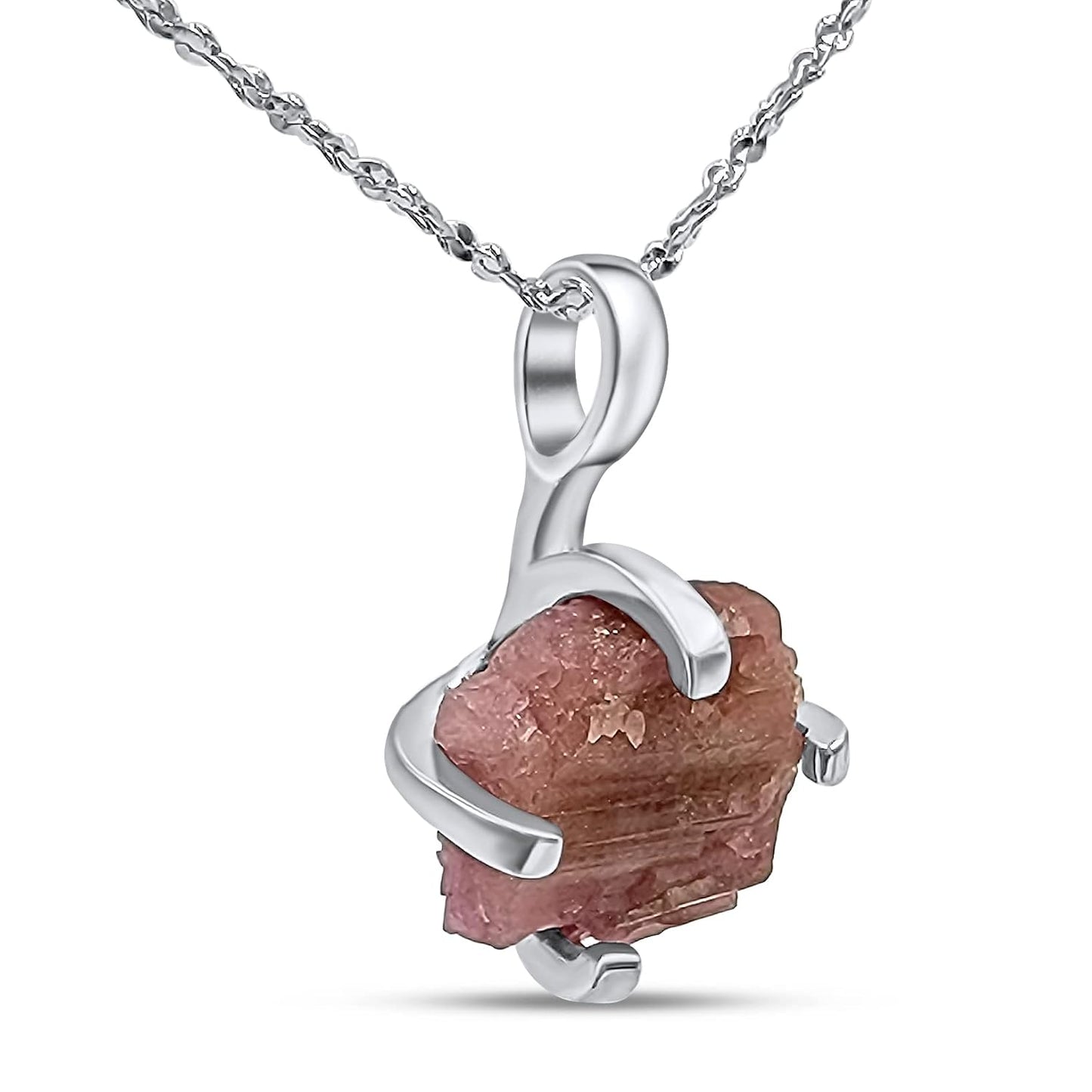Natural Raw Pink Tourmaline Pendant Chain Necklace Gift