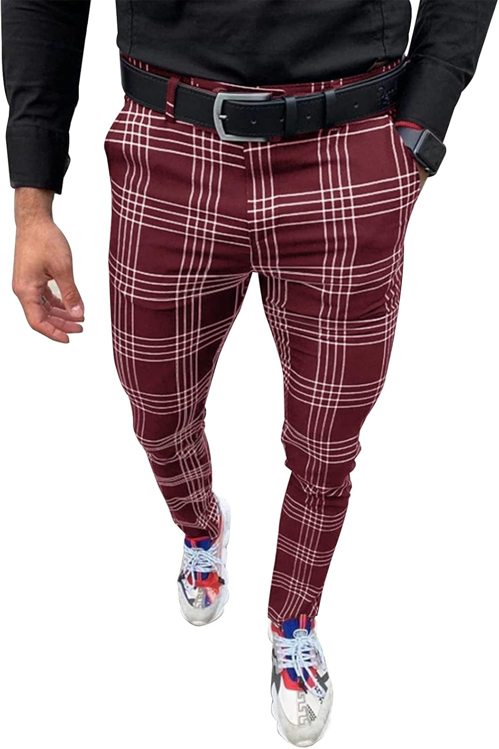 Men's Slim Fit Plaid Dress Pants for Business and Casual Wear