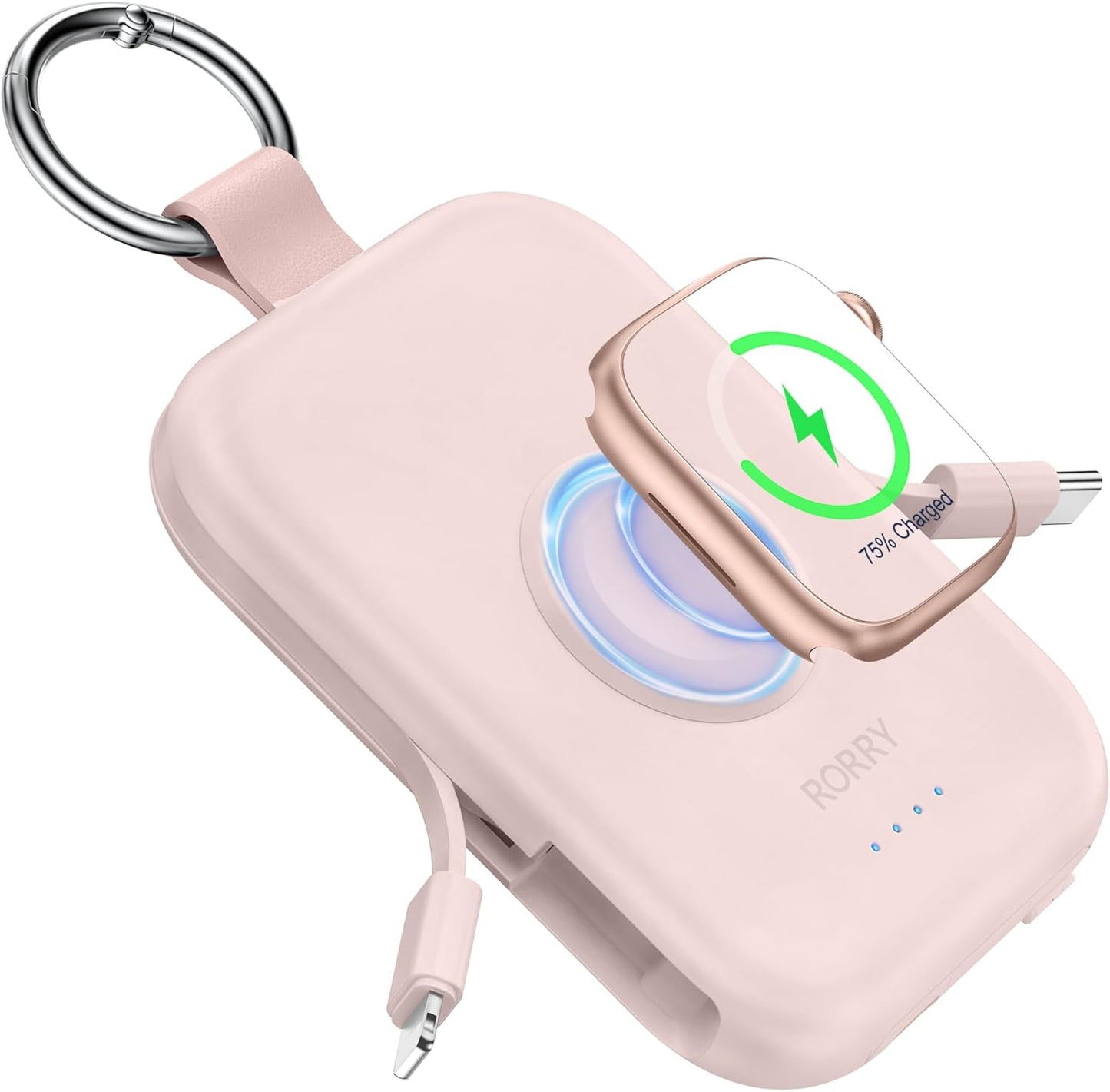 RORRY Pink Portable Charger - 5000mAh Power Bank with Built-in Cables