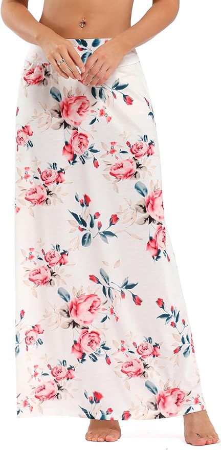 Yinggeli Women's Bohemian Print Long Maxi Skirt for Summer Style