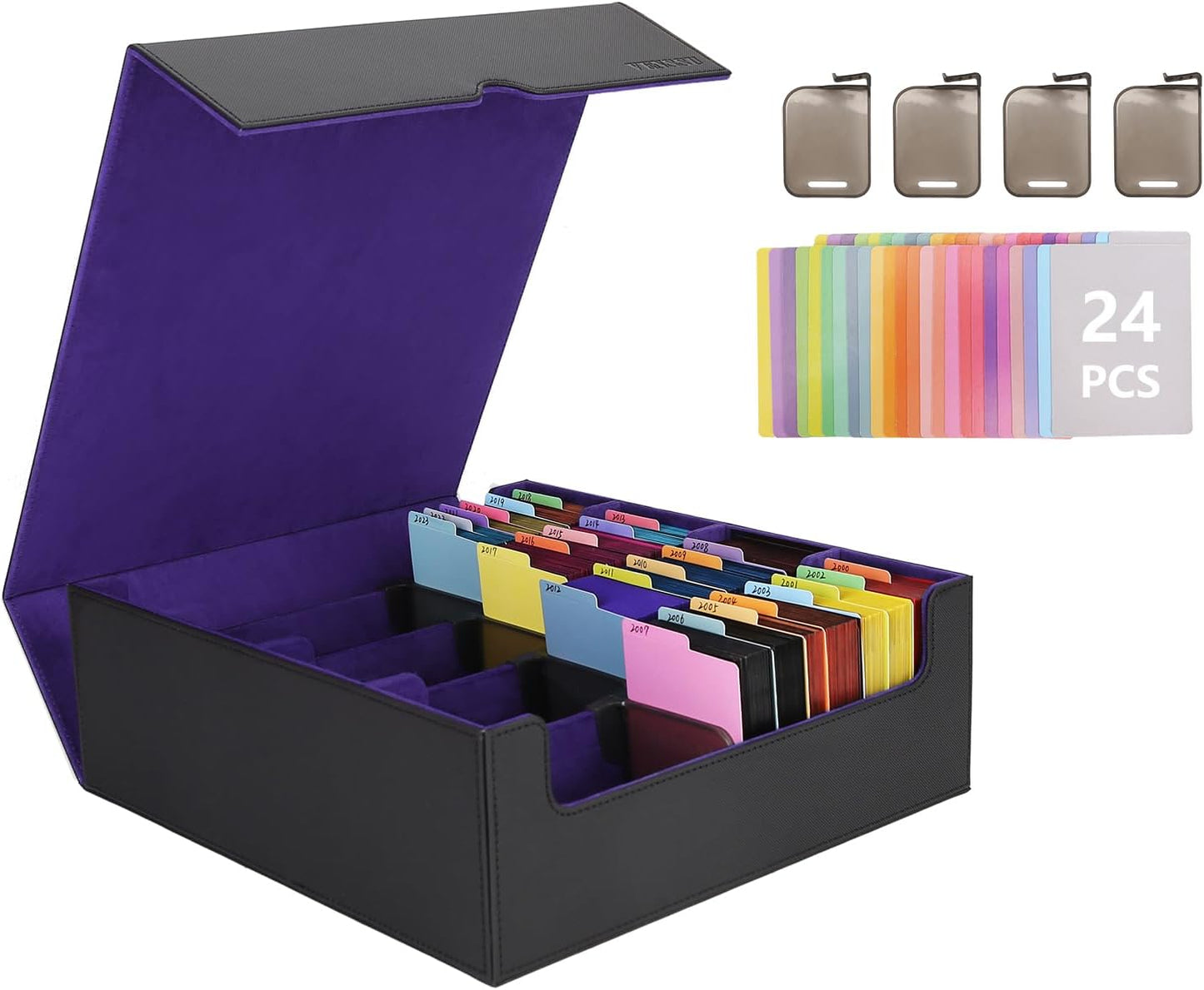 Venssu Card Storage Box for Trading Cards with Colorful Dividers
