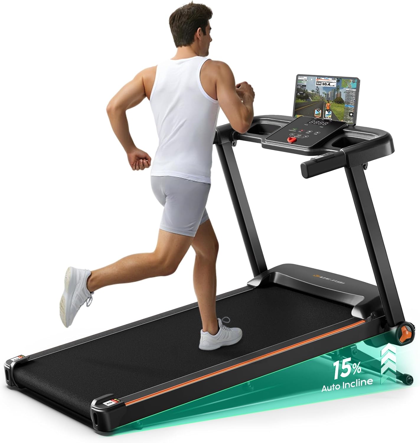 Compact Folding Treadmill with Auto Incline for Home Fitness