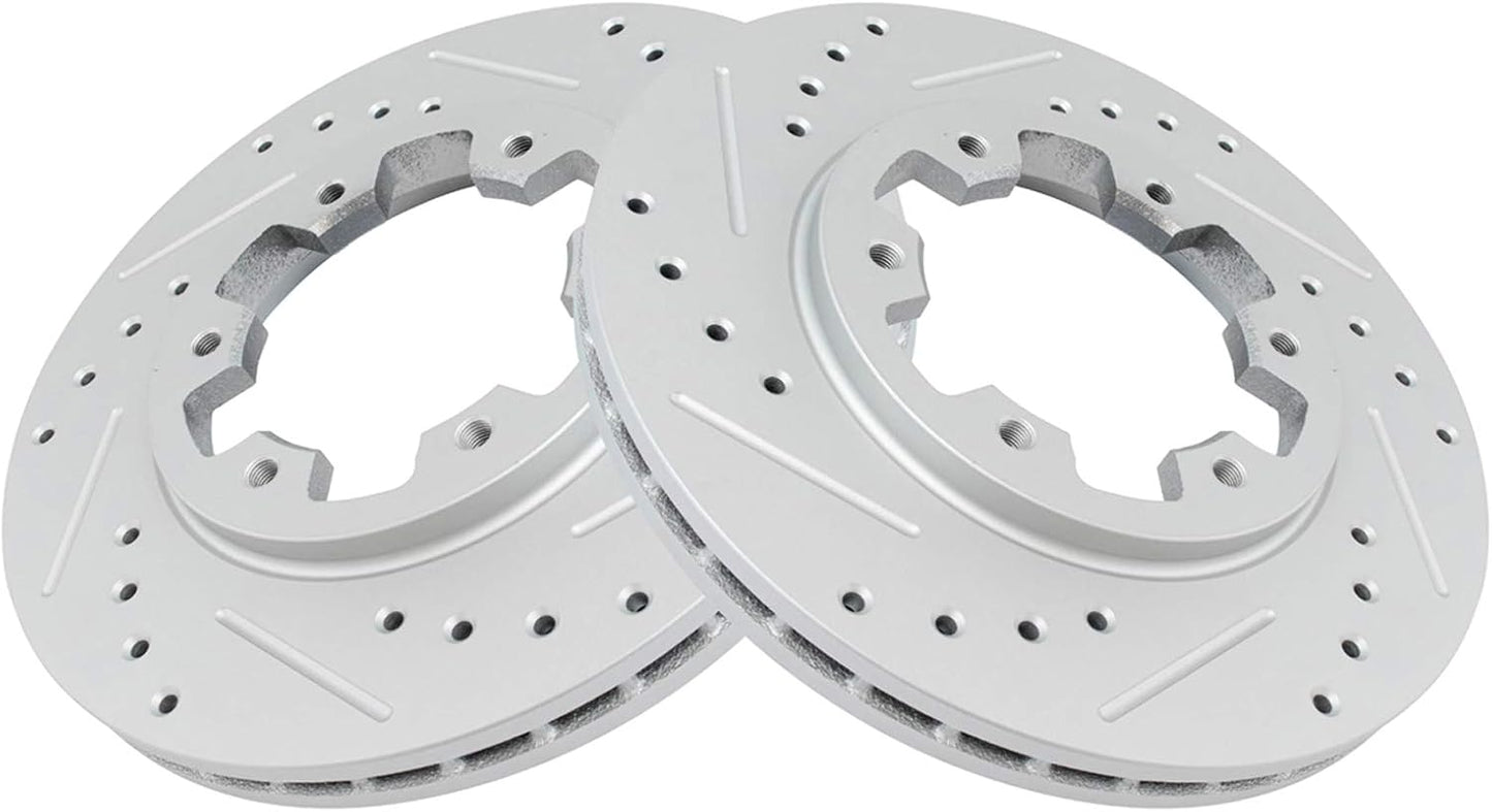 TRQ Front Brake Rotor Set G Coated Vented Drilled and Slotted