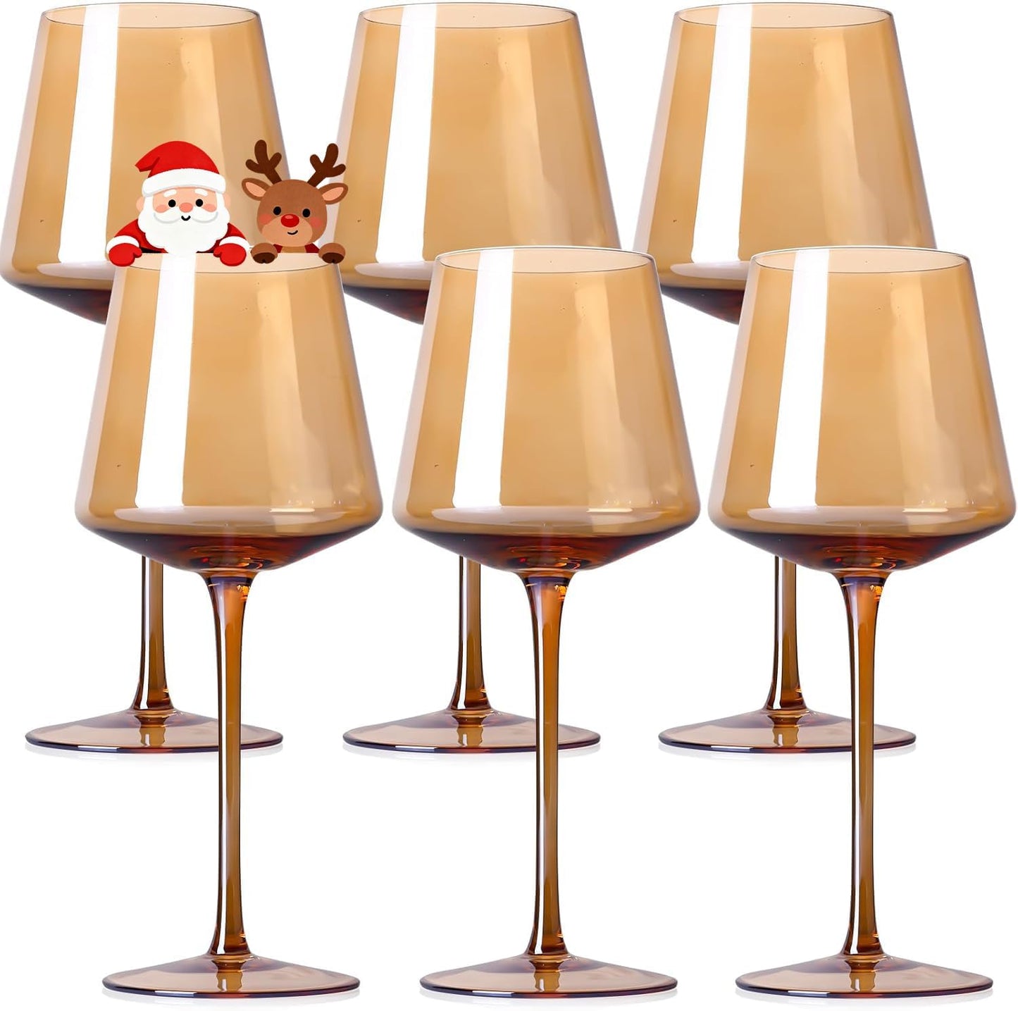 Physkoa Amber Wine Glasses Set of 6 - Unique Hand-Blown Design
