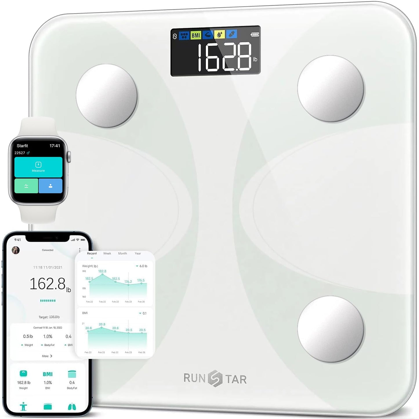 RunSTAR Digital Bathroom Scale for Body Weight and Fat Analysis