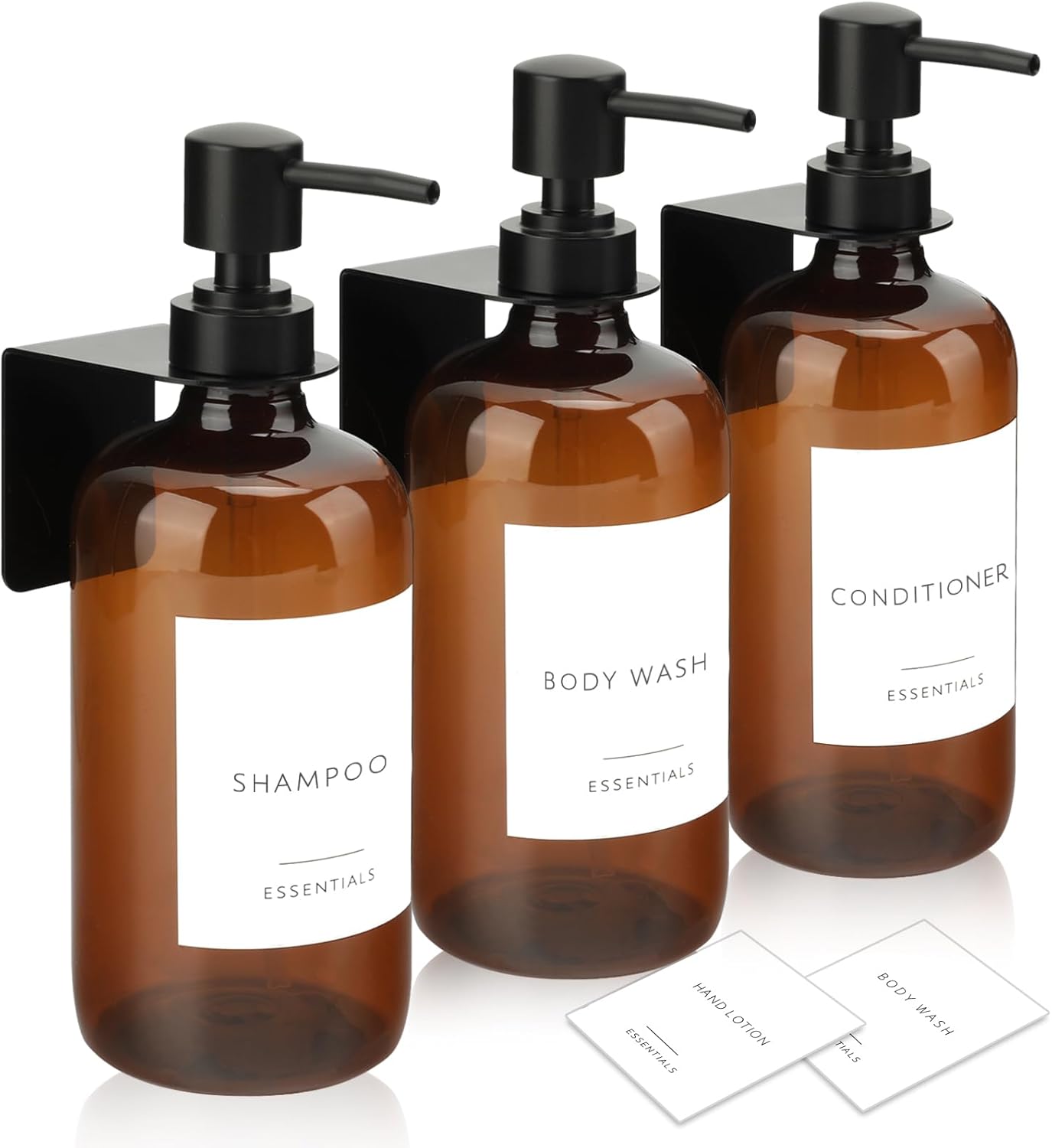 Brown Wall-Mounted Shower Dispenser Set - Pump & Labels Included